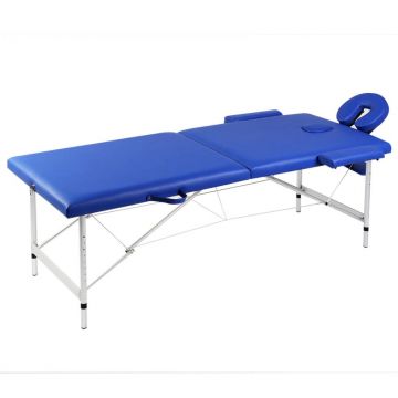 Masă masaj pliabilă 2 zone albastru cadru aluminiu