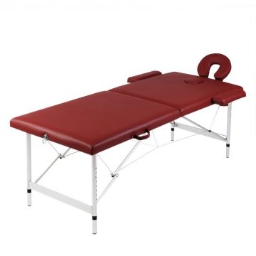 Masă masaj pliabilă 2 zone roșu cadru aluminiu