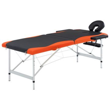 Masă pliabilă de masaj 2 zone negru și portocaliu aluminiu