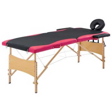 Masă pliabilă de masaj 2 zone negru și roz lemn