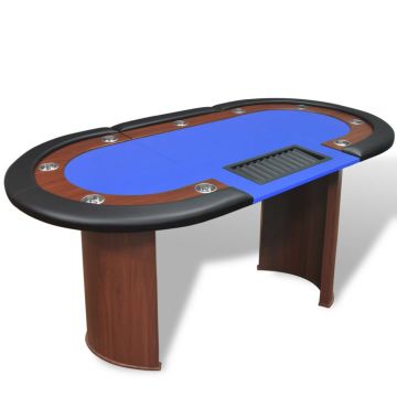 Masă Poker 10 persoane zonă dealer și suport jetoane albastru