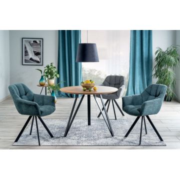 Masa Rotunda cu blat din MDF Maro si structura din Metal Negru de 4 persoane D100cm Tetis