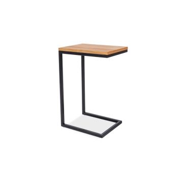 Masuta suport telefon din MDF, furnir si metal, Lavonte C Stejar / Negru, L40xl30xH60 cm