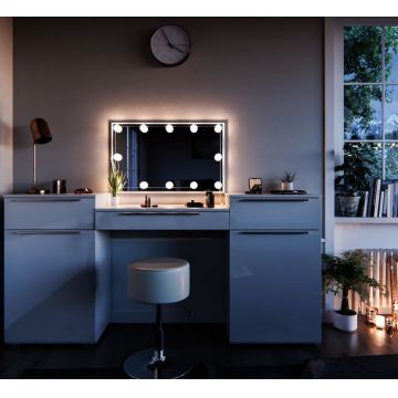 SEA254 - Set Masa alba toaleta moderna cosmetica machiaj oglinda cu LED, masuta vanity