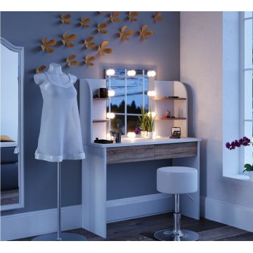 SEA275 - Set Masa toaleta cosmetica machiaj oglinda masuta vanity, oglinda cu sau fara LED - Alb-Maro