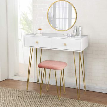 SEA299 - Set Masa toaleta, 80 cm, cosmetica machiaj cu oglinda si scaun, masuta vanity - Alb