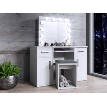 SEA507 - Set Masa toaleta cosmetica 120 cm machiaj oglinda masuta vanity, oglinda cu LED-uri - Alb sau Maro