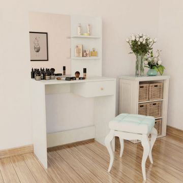 SEA703 - Set Masa toaleta, 75 cm, cosmetica machiaj cu oglinda, masuta vanity - Alb