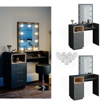 SEG204 - Set Masa toaleta, 100 cm, moderna cosmetica machiaj oglinda, masuta vanity cu sau fara LED- Antracit