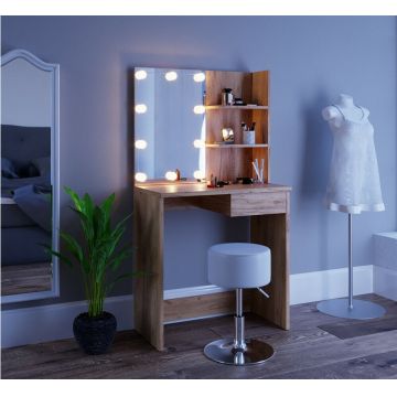 SEM217 - Set Masa toaleta 75 cm, cosmetica machiaj oglinda cu sau fara LED, masuta vanity Maro