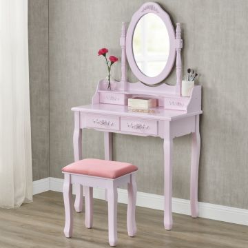 SER103 - Set Masa roz toaleta cosmetica machiaj oglinda masuta vanity