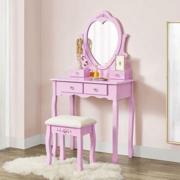 SER202 - Set Masa Roz toaleta, 74 cm, cosmetica machiaj oglinda masuta