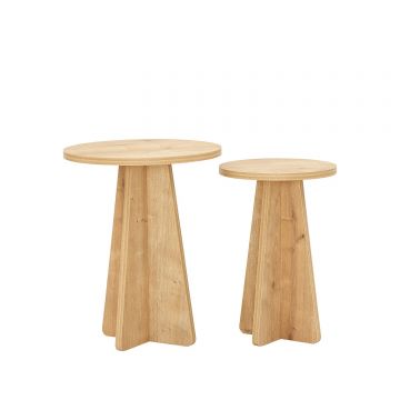 Set 2 masute suport telefon din pal, Mushroom Stejar Sapphire, Ø40xH50 cm / Ø30xH45 cm
