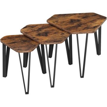 Set 3 masute Nesting, Vasagle, 58.7 x 51.9 x 45.5 cm, PAL/otel, maro rustic