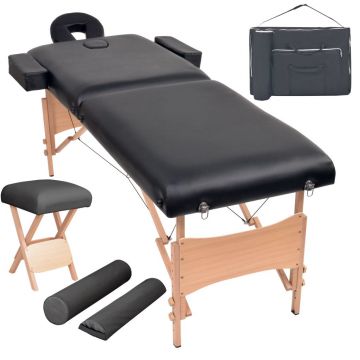 Set taburet și masă masaj pliabilă 2 zone 10 cm grosime negru