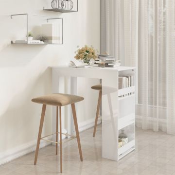 vidaXL Masă de bar cu raft depozitare alb extralucios 102x50x103,5 cm