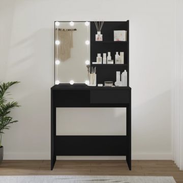 vidaXL Masă de toaletă cu LED, negru, 74,5x40x141 cm