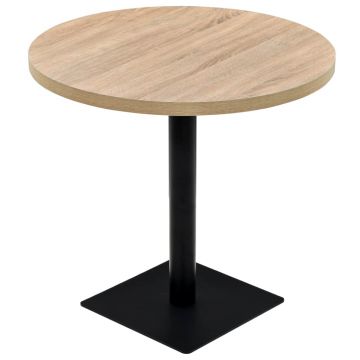 Masă bistro MDF și oțel rotundă 80x75 cm culoare stejar