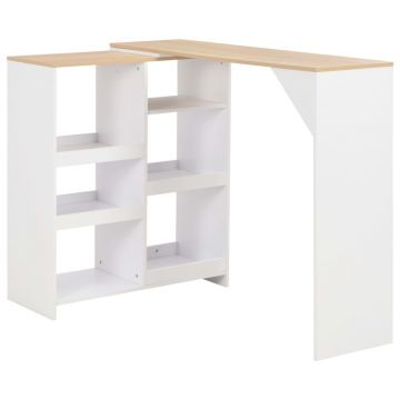 Masă de bar cu raft mobil alb 138x40x120 cm