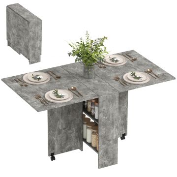 HOMCOM Masă Pliabilă din Lemn cu Roți, pentru 4-6 Persoane, 75x140x75 cm, Gri | Aosom Romania