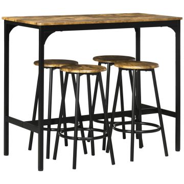 Set masa bar cu scaune 5 piese, Masa industriala cu economie de spatiu si 4 scaune rotunde de bar, Maro rustic HOMCOM | Aosom RO