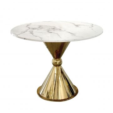 Masa Clessidra rotunda alb/gold marmura