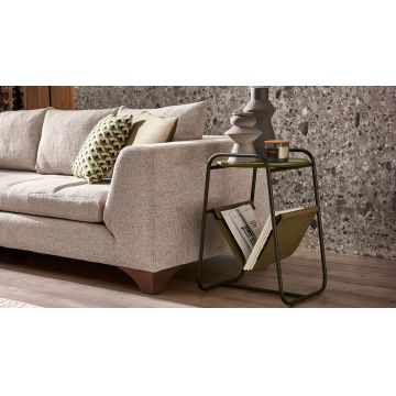 Masa de cafea cu suport pentru reviste, din pal si metal, Olinda Verde Olive / Negru, L47xl47xH70 cm