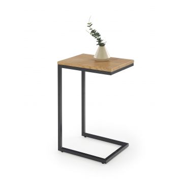 Masa de cafea din MDF si metal, Nisha Stejar Auriu / Negru, L40xl30xH60 cm