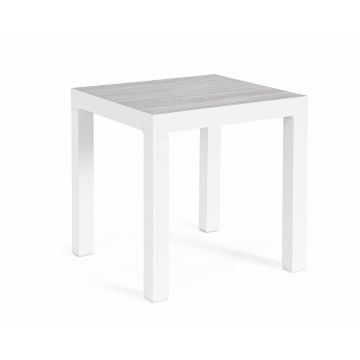 Masa de cafea pentru gradina / terasa, din aluminiu si ceramica, Kledi Square Gri / Alb, L50xl50xH46 cm