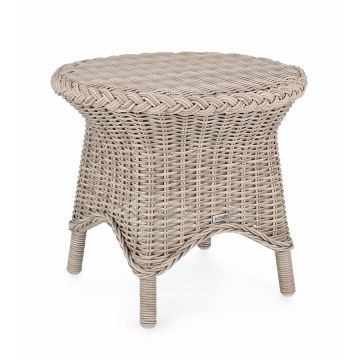 Masa de cafea pentru gradina / terasa, din aluminiu si fibre sintetice, Jupiter New Round Natural, Ø55,5xH50 cm