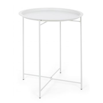 Masa de cafea pentru gradina / terasa, din metal, Wissant W-Tray D46 Alb Mat, Ø46xH52 cm