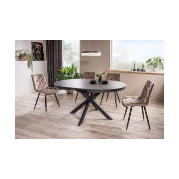 Masa Rotunda Extensibila Shelby 150 Ceramic, 120-160x120x76 cm, Gri/Negru