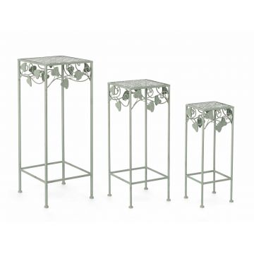 Set 3 masute suport flori din metal, Harriet Verde Mint, L28xl28xH70 cm / L23xl23xH60 cm / L18xl18xH50 cm