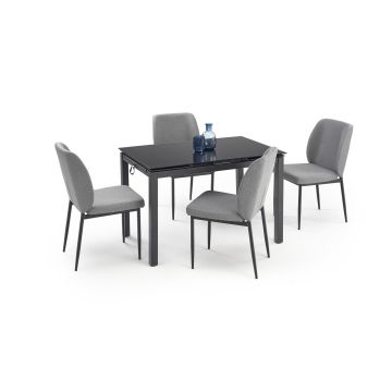 Set Masa Extensibila cu 4 Scaune Hagen 113, 110-170x70x76 cm, Gri/Negru