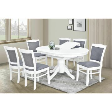 Set Masa Extensibila Hobart cu 6 Scaune Victoria, 107-152x107x76 cm, Alba