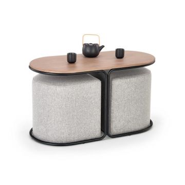 Set masuta cafea si 2 tabureti PAMPA Nuc - Gri
