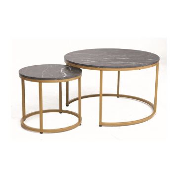Set mese de cafea Dion - Marmura neagra/Auriu