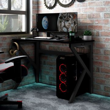 vidaXL Birou de gaming cu picioare formă K, negru, 110x60x75 cm