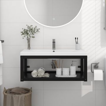 vidaXL Cadru chiuvetă de baie pentru perete, negru, 79x38x31 cm, fier