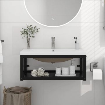 vidaXL Cadru lavoar baie cu chiuvetă încorporată, negru, fier