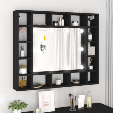 vidaXL Dulap cu oglindă cu LED, negru, 91x15x76,5 cm