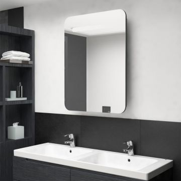 vidaXL Dulap de baie cu oglindă și LED, gri strălucitor, 60x11x80 cm