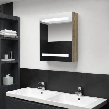 vidaXL Dulap de baie cu oglindă și LED, stejar, 50x14x60 cm