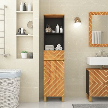 vidaXL Dulap de baie, maro și negru, 38x33,5x160 cm, lemn masiv mango