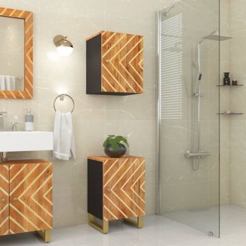 vidaXL Dulap de baie, maro și negru, 38x33,5x58 cm lemn masiv de mango