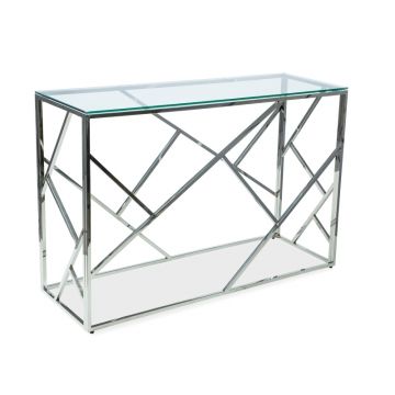 Consola din sticla si metal, Estacio C Transparent / Crom, l120xA40xH78 cm