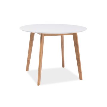 Masa rotunda din MDF si lemn Mosley II Alb / Stejar, Ø100xH75 cm