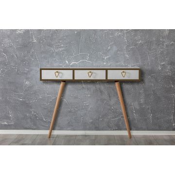 Bufet Consola Tatava cu 3 Sertare, Aur - Alb, 120 x 87 x 35 cm