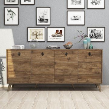Consolă Bower cu 4 Usi si Rafturi , Nuc, 180 x 80 x 45 cm
