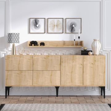 Consola Desire cu 6 usi si raft , Stejar, 180 x 80 x 40 cm